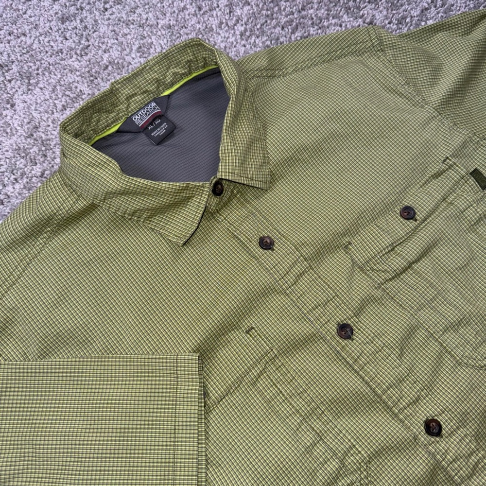 Outdoor Research Button Up Shirt Mens Plaid Check Lime Green XL EXCELLENT